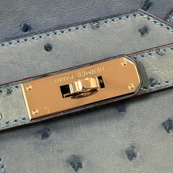 Hermes Blue Ostrich Leather Birkin 35 Bag (Sun Bleaching) - Picture 10 of 16